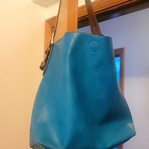 Turquoise leather bucket bag